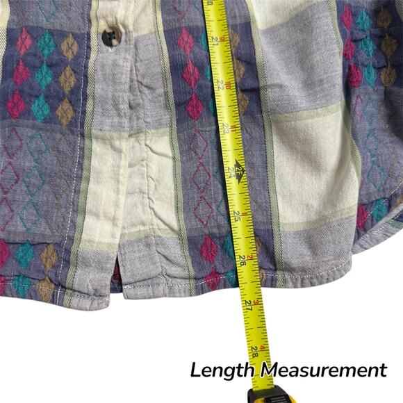 Vintage 90s Western Shirt WOMENS L Blue Cream and Stripe Needlepoint Embroidered - Picture 5 of 8